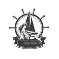 Vintage icon yacht and pin ap sailor girl. Vector illustration Royalty Free Stock Photo