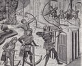 Vintage illustration of Archers and Crossbow Men in Battle 13th Century.