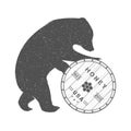 Vintage Illustration of Bear with Barrel of Honey