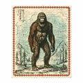 Vintage Illustration: Bigfoot Stamp In Mid-century Style