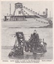 Vintage illustration / black and white photo of Dredging 1930s. Royalty Free Stock Photo