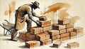 Vintage Illustration of a Bricklayer Stacking Bricks Royalty Free Stock Photo