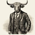 Vintage Illustration Of A Bull In A Suit And Hat