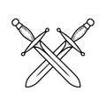 Vintage illustration of crossed swords in engraving style. Design element for logo, label, emblem, sign. Royalty Free Stock Photo