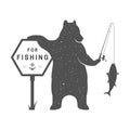 Vintage Illustration of Funny Bear with Sign Fishing Royalty Free Stock Photo