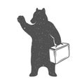 Vintage Illustration of Funny Hitchhiking Bear Traveler