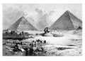 Vintage illustration Giza plateau with the Pyramids Royalty Free Stock Photo