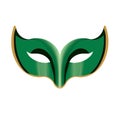 Vintage illustration of a green Mardi Gras mask on a white background hand-drawn