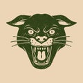 Vintage illustration of head of wild cat on grunge background. Design element for emblem, sign, poster, card, banner Royalty Free Stock Photo
