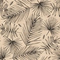 Vintage illustration. Seamless pattern with palm leaves on paper background. Simple pencil drawing. Manual graphics. Design for