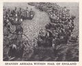 Vintage illustration of the Spanish Armada Within Hail of England. Royalty Free Stock Photo