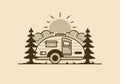 Vintage illustration of teardrop camper among the pines