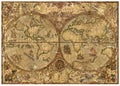 Vintage illustration with world atlas map on old textured parchment Royalty Free Stock Photo
