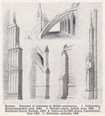 Vintage illustrations of Buttress in British Architecture.