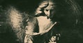 Vintage image of ancient statue of angel. Retro stylized. faith, religion, Christianity, death, immortality concept
