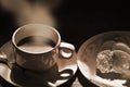 Vintage image of coffee cup and bread dish Royalty Free Stock Photo