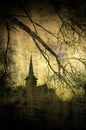 Vintage image of Dracula castle, Transylvania, Romania