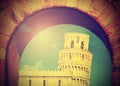 Vintage image of Leaning tower of Pisa. Royalty Free Stock Photo