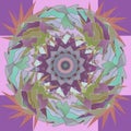 FEAHTERS STARS MANDALA, CENTRAL DESIGN IN PASTEL COLORS PALLET, AQUAMARINE, PURPLE, PINK, OLIVE. ABSTRACT BACKGROUND Royalty Free Stock Photo