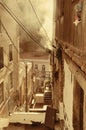Vintage image of the street of Valparaiso. Royalty Free Stock Photo