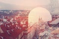 Vintage image, view of prague, double exposure Royalty Free Stock Photo