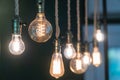 Vintage incandescent Edison type bulbs and window reflections Royalty Free Stock Photo