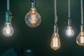 Vintage incandescent Edison type bulbs and window reflections Royalty Free Stock Photo