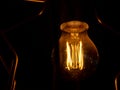 Vintage incandescent light bulb filament on black, close up shot Royalty Free Stock Photo