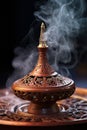 Vintage incense burner with detailed carving and smoke