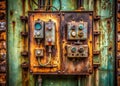 Vintage Industrial Electrical Control Panel A Long Exposure Study of Weathered Metal and Grunge Texture Explore the Royalty Free Stock Photo