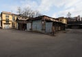 Vintage industrial red brick building in the industrial area of the old European city. Royalty Free Stock Photo