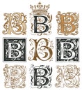 Vintage initial letter B with baroque decorations