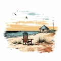 Vintage Ink And Color Adirondack Beach Chair With Flying Birds