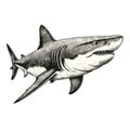Vintage Ink Illustration Of Great White Shark On White Background Royalty Free Stock Photo