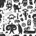 Vintage ink monsters and freaks. Seamless pattern