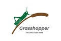 Vintage Insect Grasshopper with Cattail Reed Grass Logo Design Vector