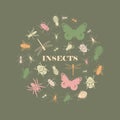 Vintage insect icons round shape Royalty Free Stock Photo