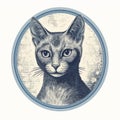 Vintage-inspired Cat Portrait In Gravure Printing Style