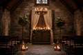 vintage-inspired ceremony in an old-world chapel with weathered stone walls. AI Generated