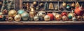 Vintage-inspired Christmas decorations like retro baubles, antique toys, and old-fashioned ornaments, infusing web banners with
