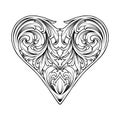 Vintage inspired engraved flowers heart shaped monochrome