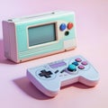 Retro gaming console with pastel design on pink background Royalty Free Stock Photo