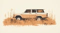 Vintage-inspired Graphic Design Illustration Of Ford Bronco Jeep In Southern Countryside