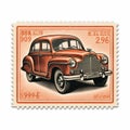 Vintage-inspired Graphic Design: Orange Postage Stamp And Car