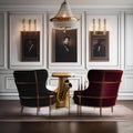 A vintage-inspired jazz lounge with velvet seating, brass instruments as decor, and low lighting3
