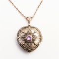 Ornate Heart Locket With Purple Accent Stones And Chain Royalty Free Stock Photo