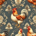 Rooster Elegance - A Vintage-Inspired Chicken Pattern Design Royalty Free Stock Photo