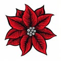 Vintage-inspired Poinsettia Flower Linocut Print With Bold Outlines