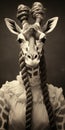 Vintage-inspired Portrait Of Giraffe With Braided Braids And Trachten