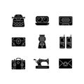 Vintage-inspired style black glyph icons set on white space Royalty Free Stock Photo